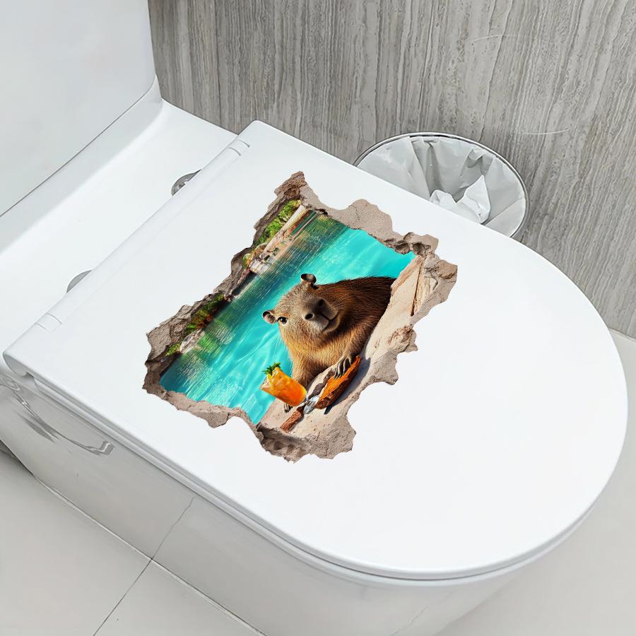 Funny Capybara Toilet Sticker Waterproof Self Adhesive Bathroom Decal