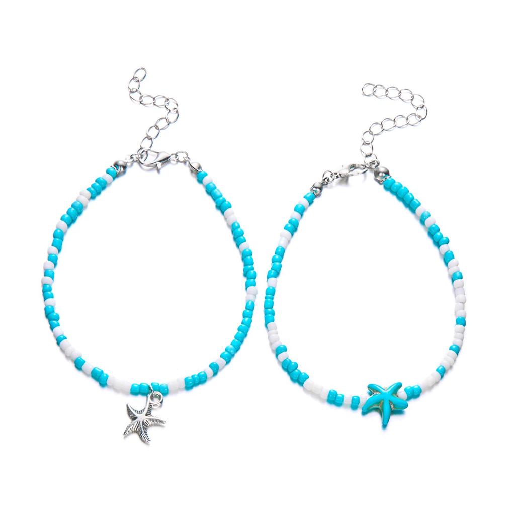 Summer Beach Seed Bead & Evil Eye Wrap Anklet with Starfish Pendant
