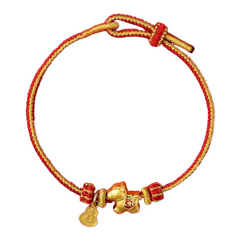 Red String Bracelet for Year of the Horse: Matte Gold-Plated Hand-Woven Accessory - Good Luck Gift
