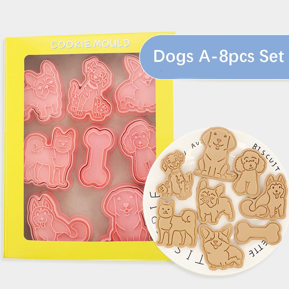 8Pcs Cute Puppy Dog Cookie Cutters Pressable Biscuit Mold Pet Birthday Party DIY Cookie Stamp Kitchen Bakeware Tools 1