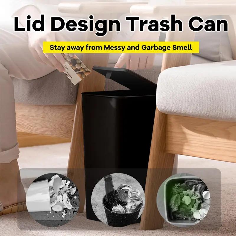 10L Small Bathroom Trash Can with Push-top Cover, Suitable for Bathroom, Bedroom, Living Room