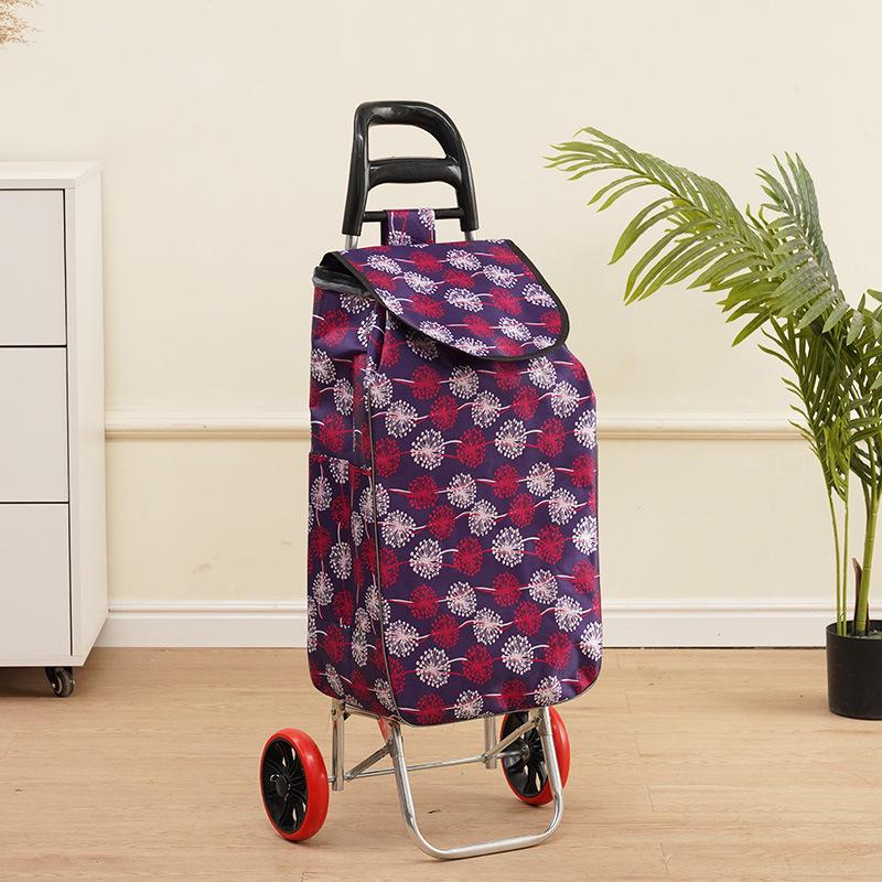 Portable Folding Trolley Cart for Seniors - Floral Pattern, Large Capacity for Grocery Shopping and Home Use