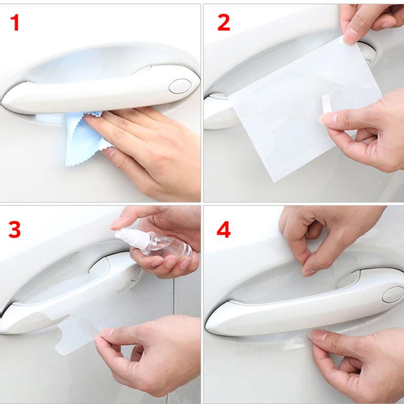Valve Stems Caps 8Pcs Car Door Handle Sticker TPU Protective Film Decals Accessories For Volkswagen VW RLine R Golf Amarok T5 TiBR1