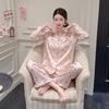 1011 Spring New Ice Silk Pajamas for Women, Long Sleeve Long Pants, Fairy Wave Dot Print Cardigan Sweet Homewear