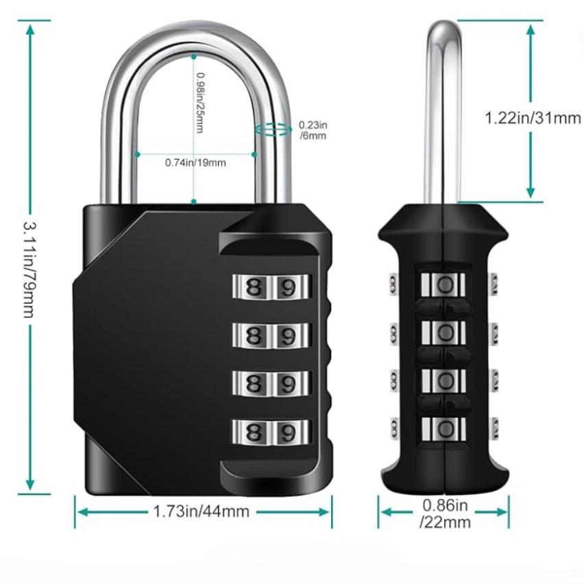 Combination Locker Padlock, 4 Digit Coded Padlock, Gym Lock, School Locker Lock, Weatherproof Combination Lock Outdoor (Black)