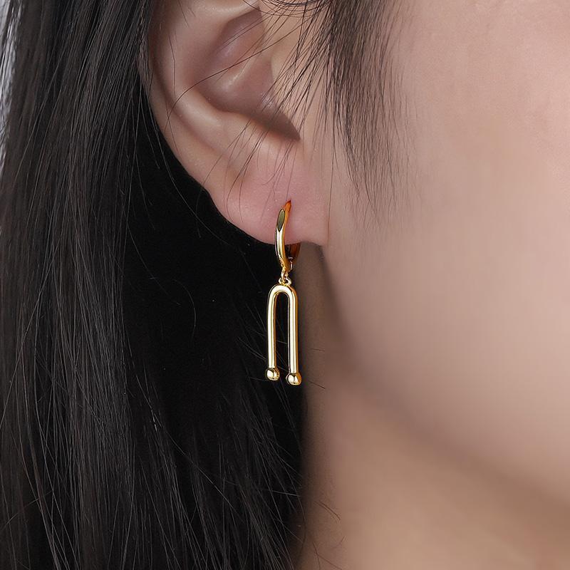 ANENJERY Asymmetric U Shape Hoop Earrings For Women Simple Exquisite Ear Buckle Jewelry Gifts