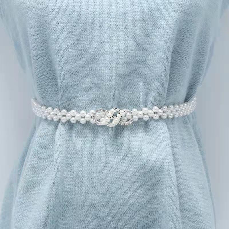 Stylish Beaded Elastic Waist Belt Designed For Women With Large Pearls Rhinestones And