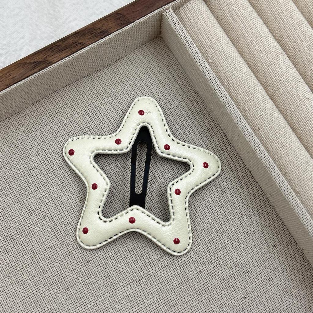 Ancola Red Polka Dot Leather Hair Clip for Women & Babies - Side Bangs, Autumn/Winter Star Headdress