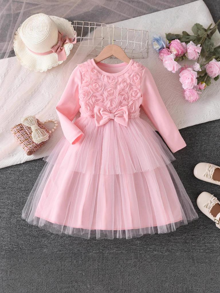 Mädchen Rosa Jacquard Cardigan & Schleifenkragen Kleid Zweiteiliges Herbst-Set