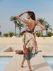 European & American Swimwear: Printed Long Dress & V-Neck Swimsuit Two-Piece Set for Women