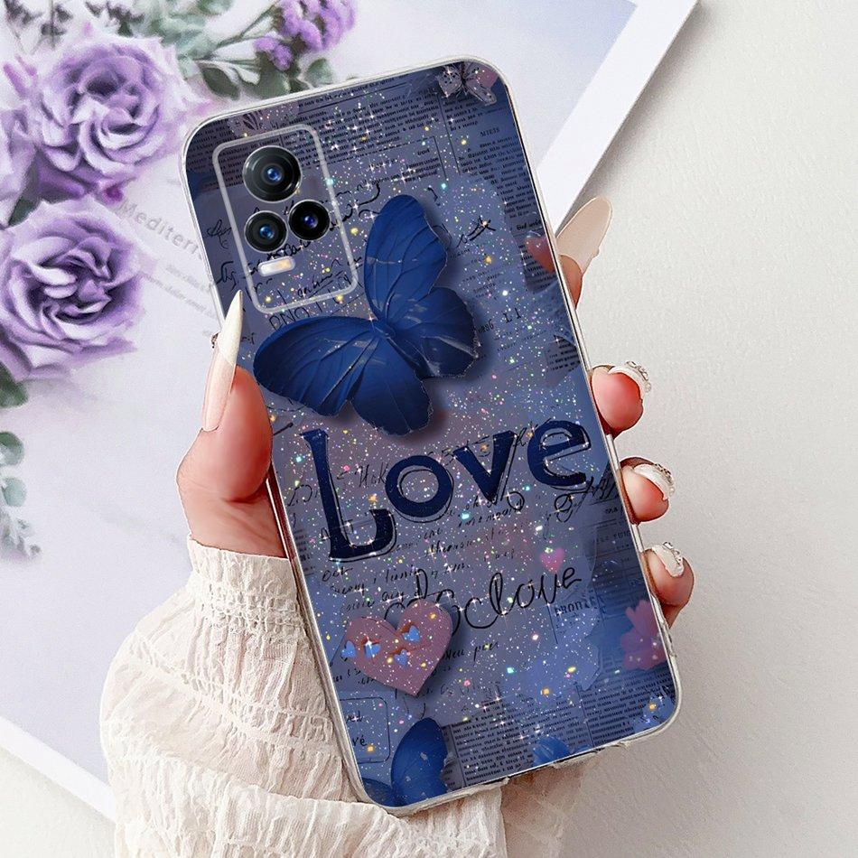 For Vivo V21e V2061 / V21 4G 5G V2050 V2066 Phone Case VivoV21e V 21 4G Elegant Floral Cat Printing Soft Silicone TPU Cases