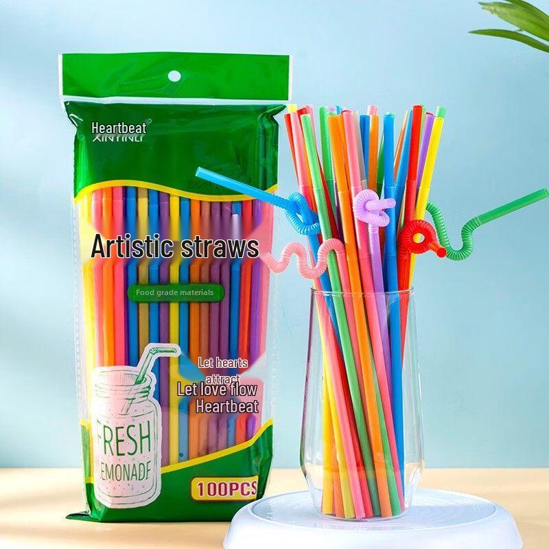 ZISIZ Individually Wrapped Long Plastic Art Straws