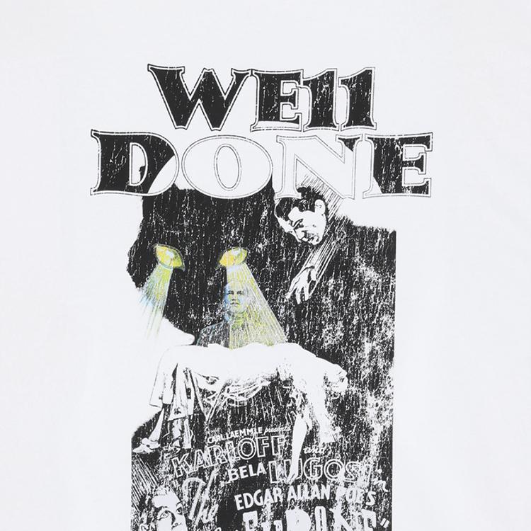 WE11DONE Cat Poster Print Round Neck Short Sleeve T-Shirt Unisex T-Shirt White WD-TT2-25-777-U-WH