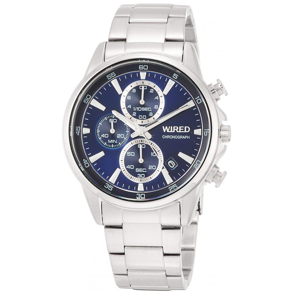 

[Seiko Watch] Наручные часы с проводным хронографом, синий циферблат, Hardlex AGAT423, мужские, серебристые