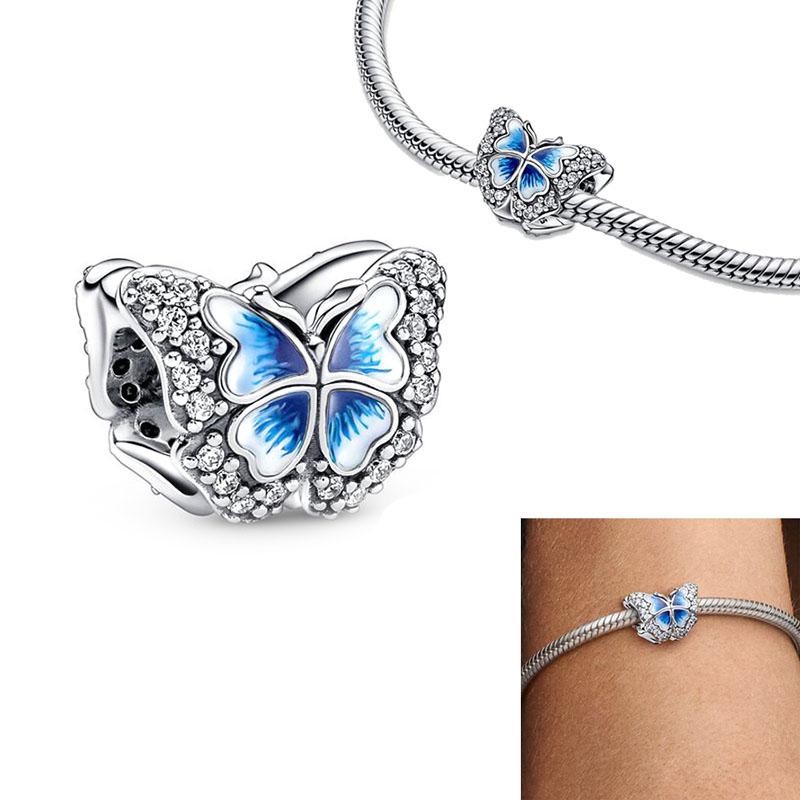 Newcopper Bead Charm Spring Series Sparkling Butterfly Dangle Charm Diy Fit Original Pand Bracelet Women Jewelry Gift