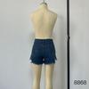 High-Waisted Ripped Fringed Denim Shorts for Women
