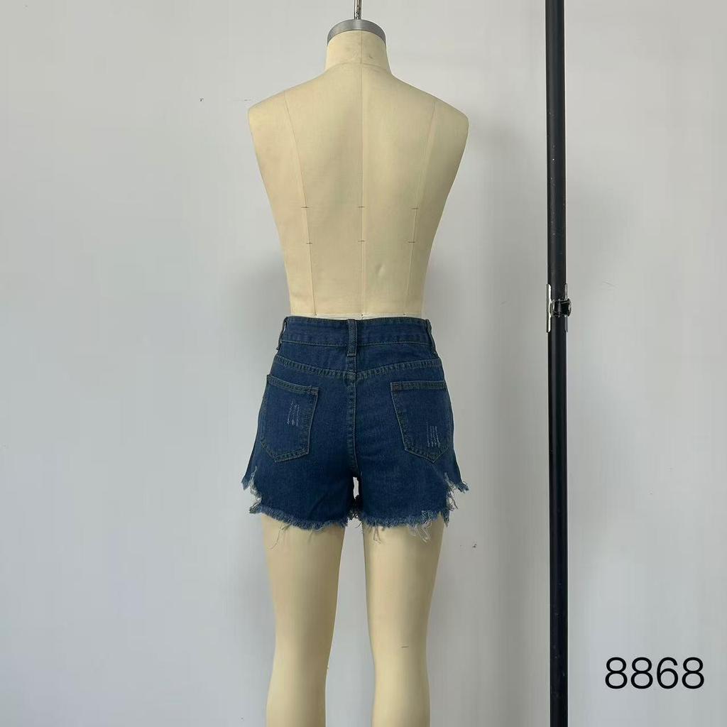 High-Waisted Ripped Fringed Denim Shorts for Women