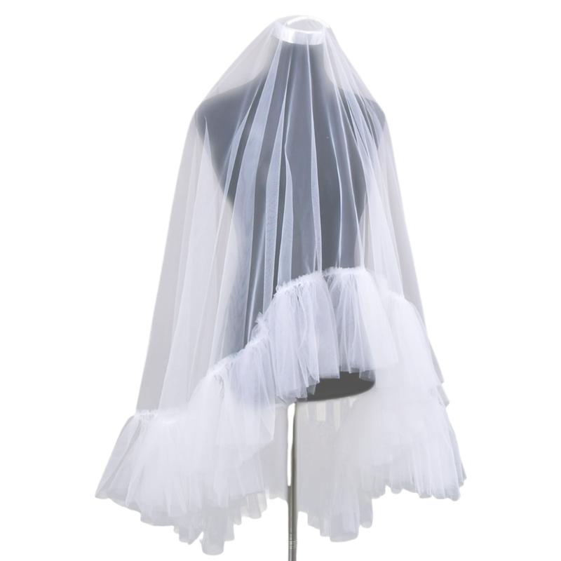 Элегантная белая прозрачная фата Многослойная с оборками Фата невесты Мягкая сетка Милые вуали для невесты и подружек невесты белый