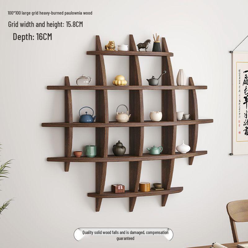 Chinese Solid Wood Wall-Mounted Teacup Rack - Antique Curio Shelf and Tea Set Display Stand