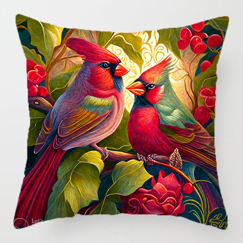 Bird, Flower and Parrot Pattern Throw Pillow Cover with Short Plush Print for Living Room Sofa Decoration Cushion Cover