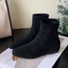 2025 Autumn and Winter New Square Head Short Boots Women's Shoes Versatile Flat Bottom Thin Boots Suede Flat Heel Martin Boots Single Boots