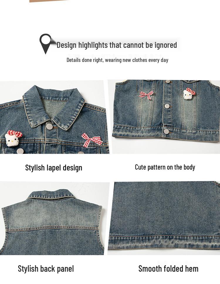 2025 Flickors Stilfull Jeansvästjacka - Vår- & Höstmode för Baby och Barn