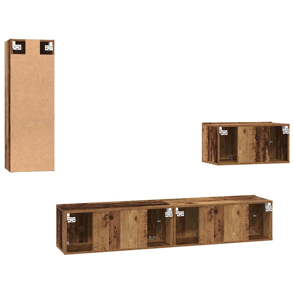Wall Mounted TV Cabinet 4 pcs Reclaimed Wood Effect Particleboard