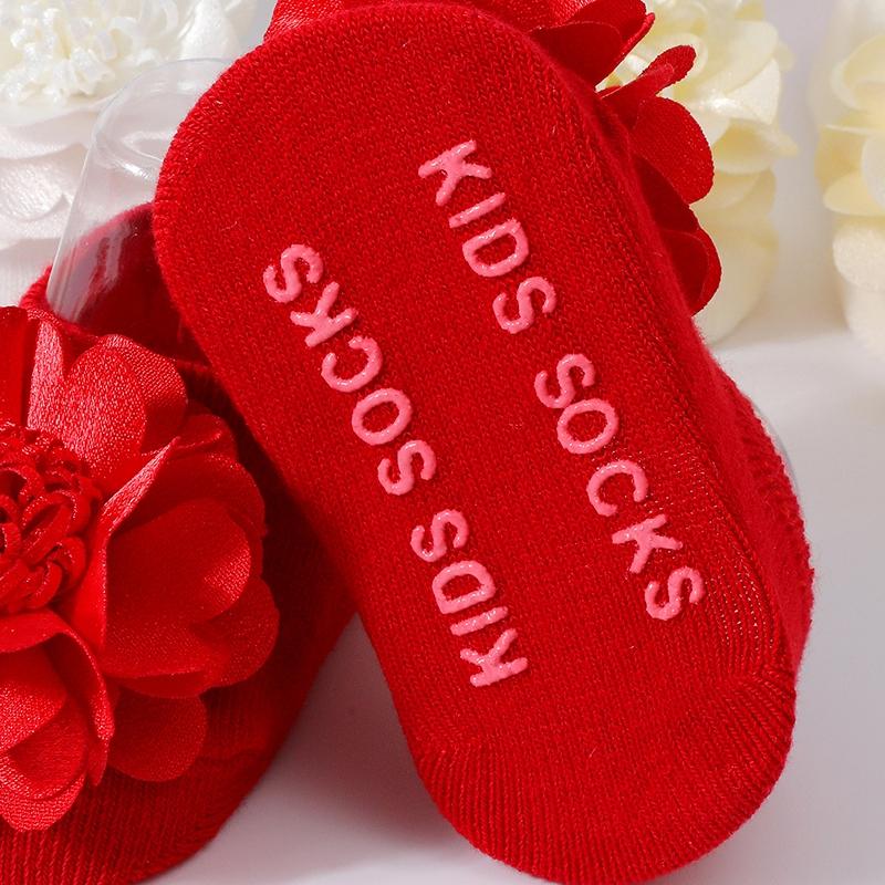0-3 Years Baby Girls Princess Socks Flower Decoration Walking Socks