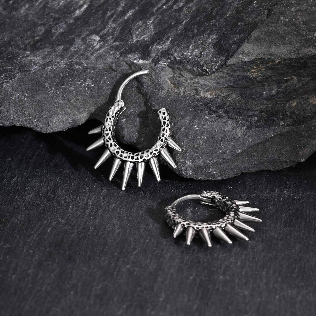 Rock Punk Men's Rivet Hoop Earring,Waterproof Stainless Steel Huggies Hoop Earring,Biker Party Jewelry Hypoallergenic Earring