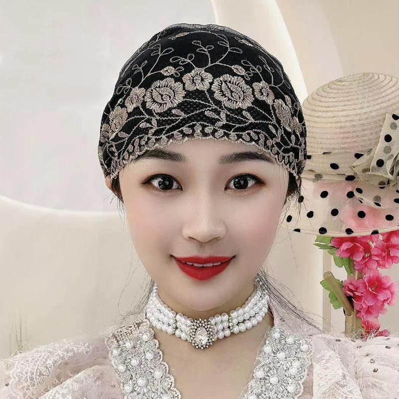 Damen Spitzen-Turbankappen für Damen Atmungsaktive Netz-Beanie-Mütze Muslimische Sommer-Kopfbedeckung Kappe