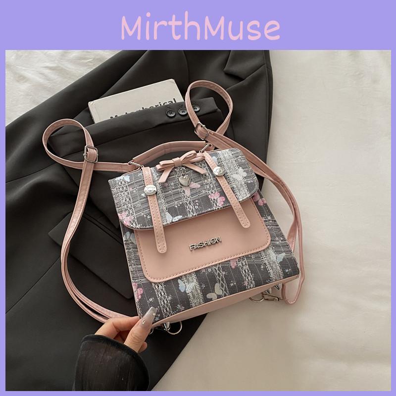 Sweet Print Splicing Design Bow And Lace Decoration Women Casual Shoulder Bags