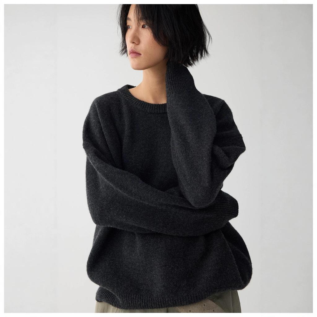 Blues Moment Wool Blend Korean Casual Loose Round Neck Sweater