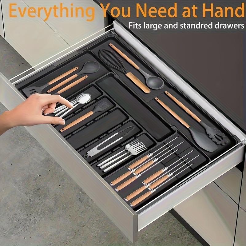 9-Compartment Expandable Cutlery Organizer| Large-Capacity Plastic Drawer Tray for Forks, Spoons, and Kitchen Utensils