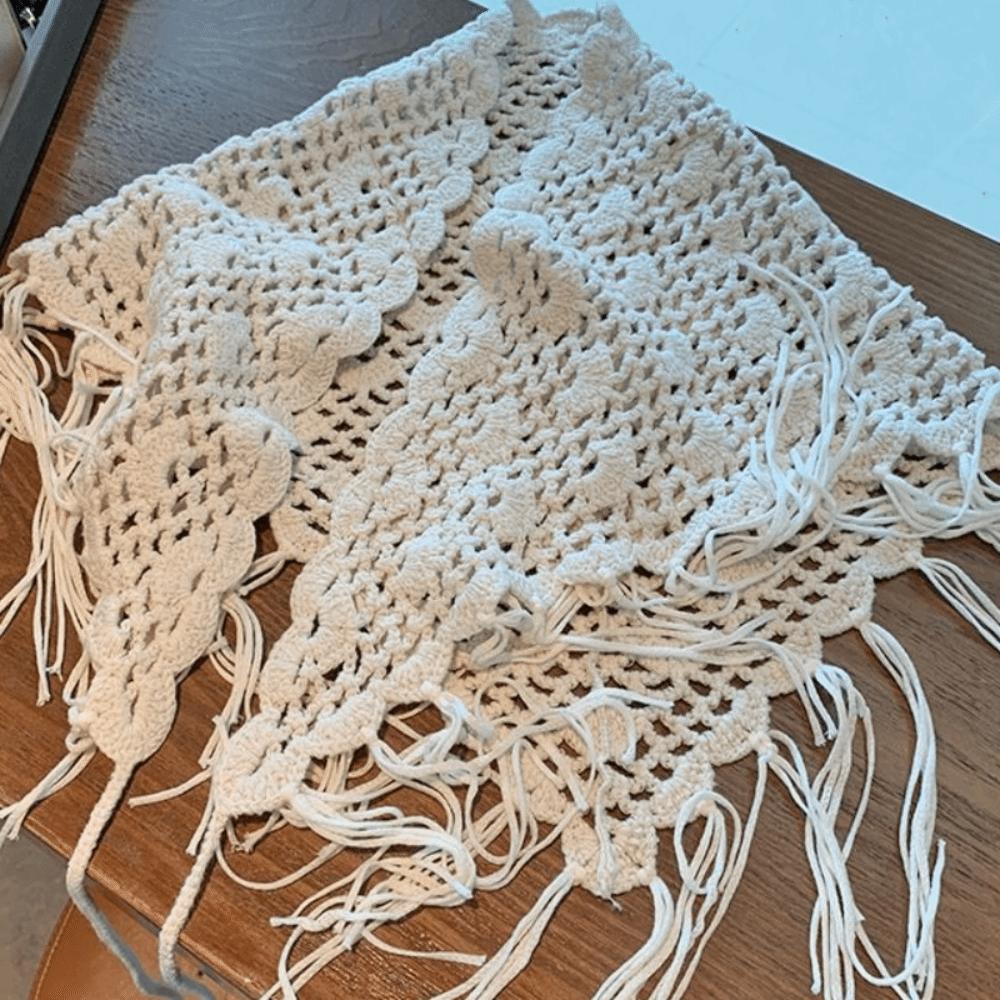 Countryside Style Tassel Knitted Triangle Scarf Bohemian Crochet Flower Scarves Women