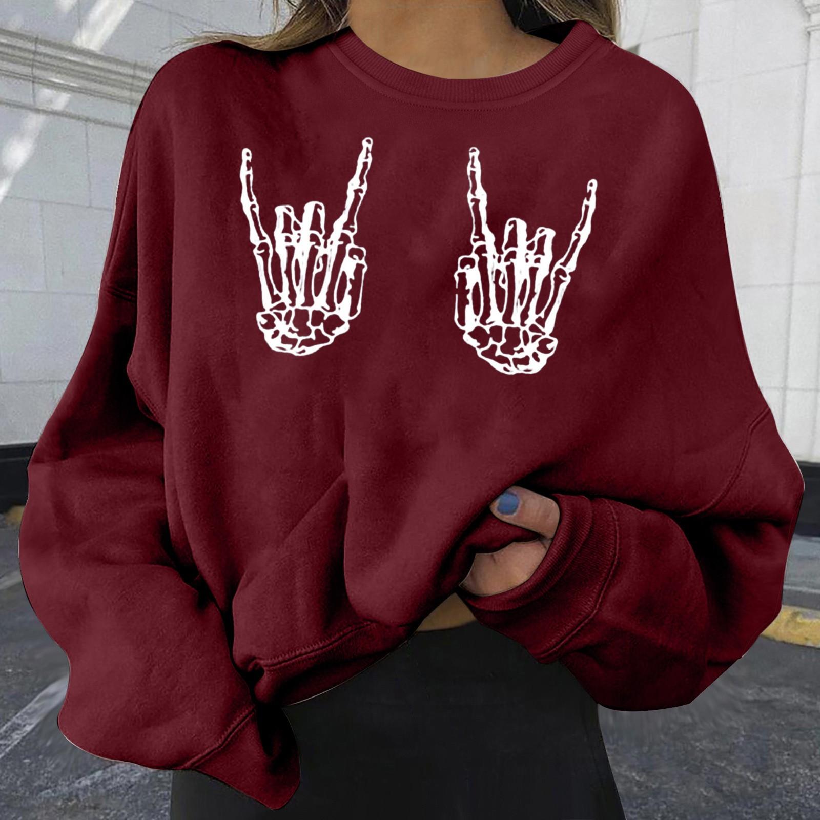 

Женский повседневный модный пуловер с круглым вырезом и длинным рукавом с принтом Хэллоуина 2022 года L винный