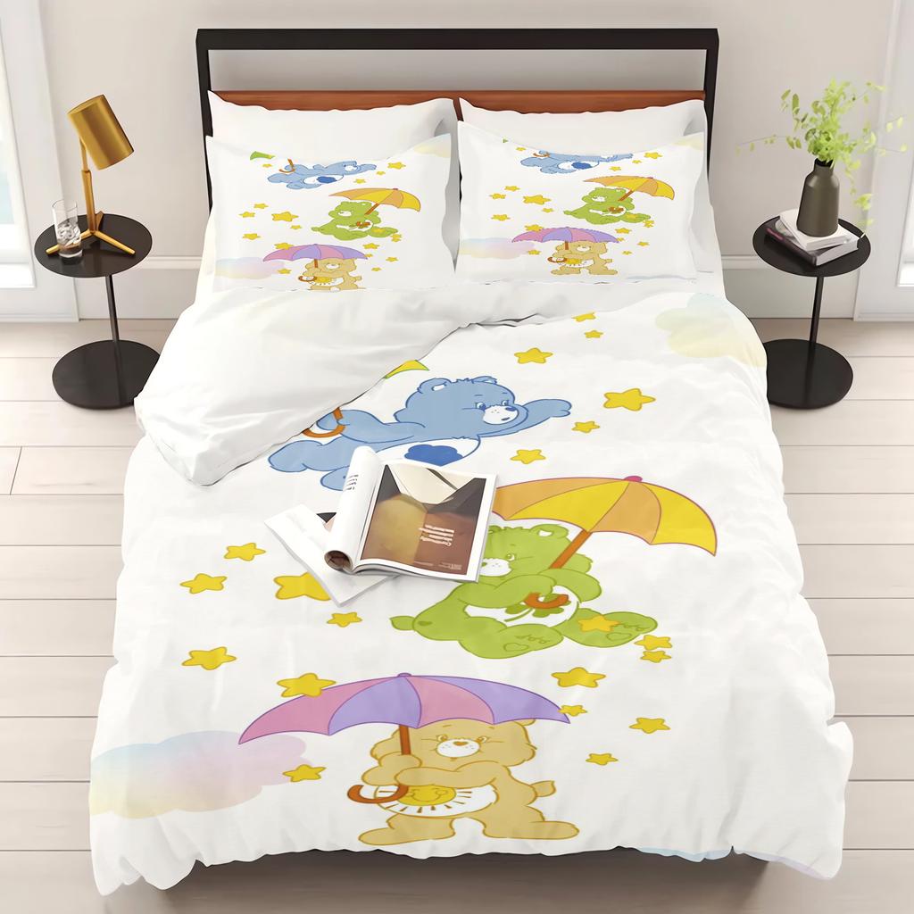 MINISO-Care Bears Cartoon Duvet Cover Rainbow Bear Printed Children 3-Piece Set Comforter Bedding Sets King Queen Size