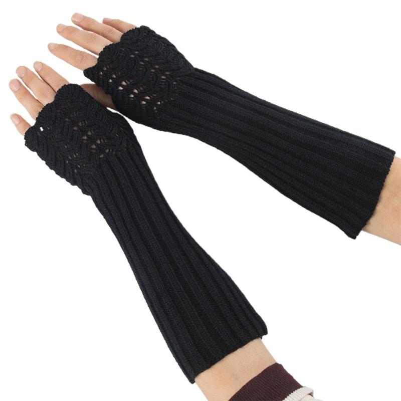 Half Finger Gloves for Typing Winter Knit Gloves with Thumb Holes Unisex Half Finger Mittens Stretchy Warm Long Gloves