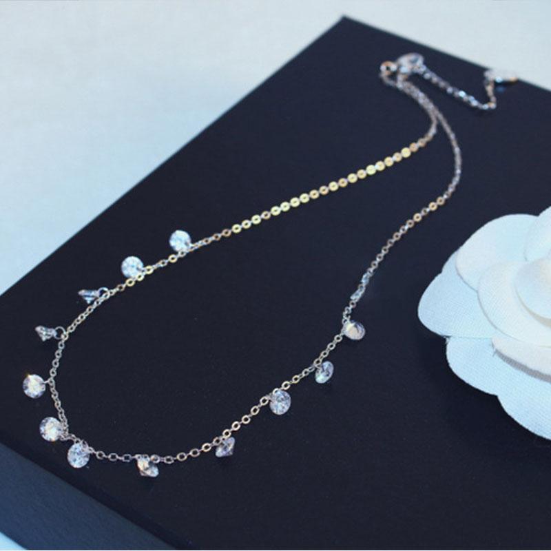 PANJBJ 925 Sterling Silver Trendy Shiny AAA Cubic Zirconia Choker Simple Zircon Necklace For Fashion Girl Gift Fine Jewelry