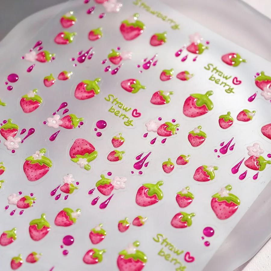 Fruit 5D Nail Art Sticker Apple Strawberry Cherry Love Hearts Bowknot Stars Cartoon Butterfly Manicure Decal DIY