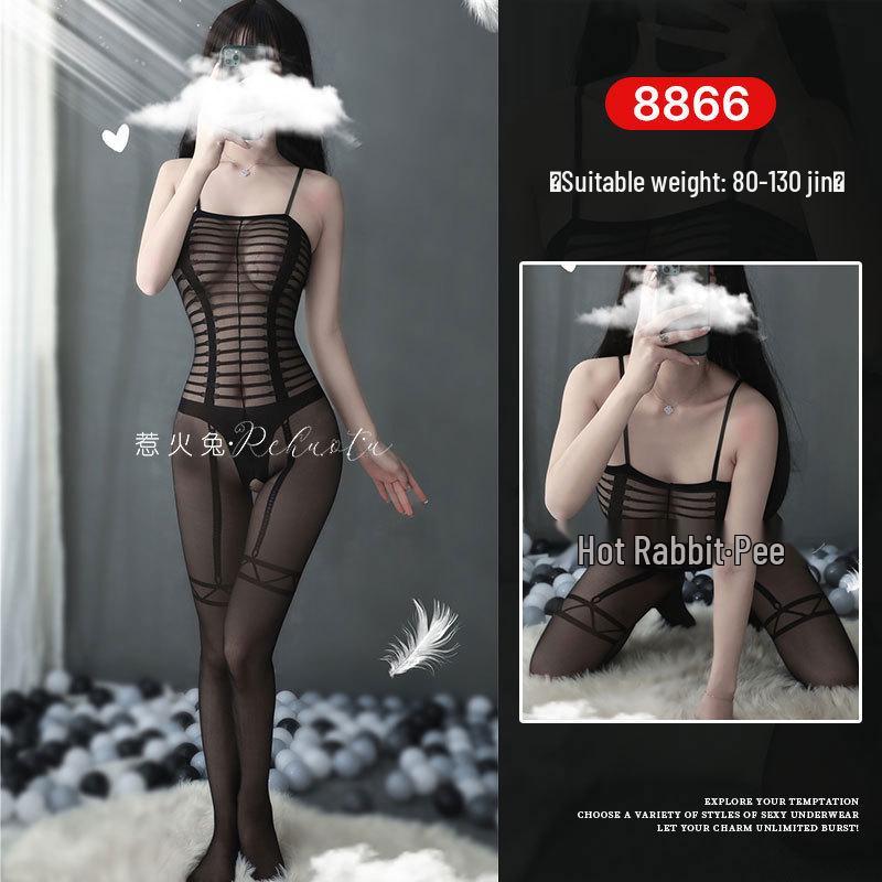 Seductive Rabbit Silk Bondage Lingerie Set: Open Crotch, Tearable Bodysuit with Garter and Stockings