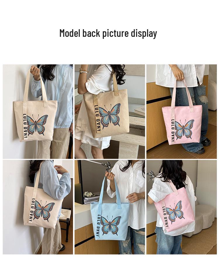Women's Retro Butterfly Print Canvas Shoulder Bag - Stylish, Artistic, Large Capacity for Beach & Casual Use