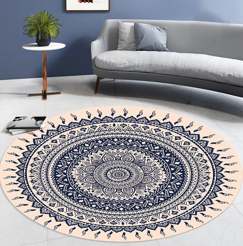 Ethnic Style Round Floor Mat Living Room Decoration Carpet Bathroom Kitchen Doormat Non-slip