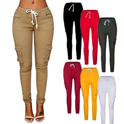 Explosion Models Europe and America Hot Women's Fashion Multi-bag Drawstring Tie Casual Pants