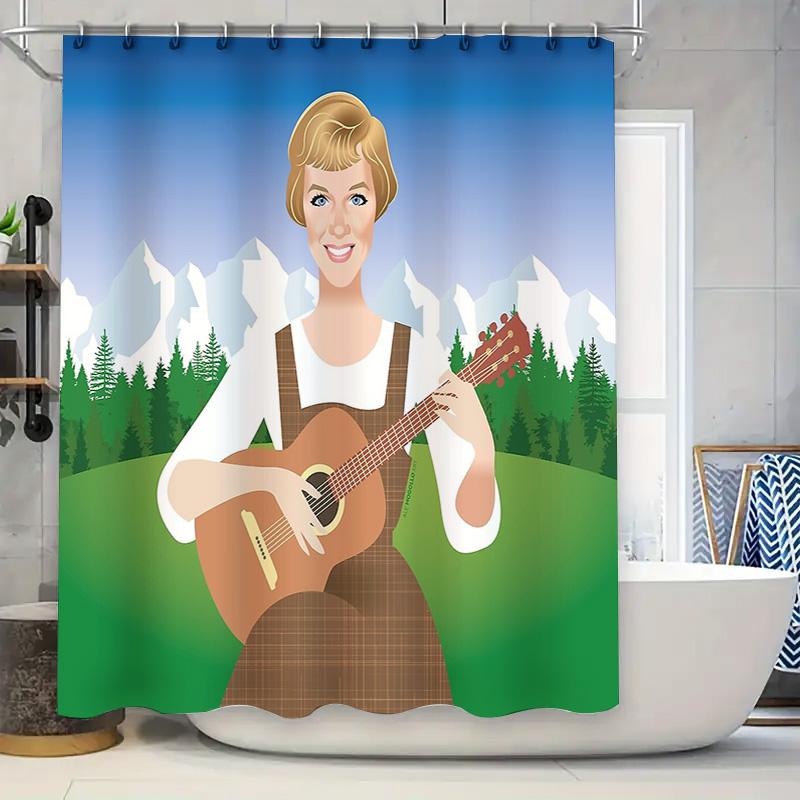 Винтажная Девушка Гитара Музыка Душевая Занавеска Ботаническая Цветочная Ретро Кантри Эстетика Ванная Комната Декор Фермерский Дом Настенное Искусство 90x180cm
