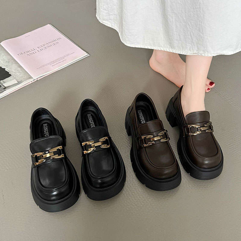 2025 spring and autumn new retro British style loafers one-pedal thick heel single shoes versatile platform small leather shoes women's