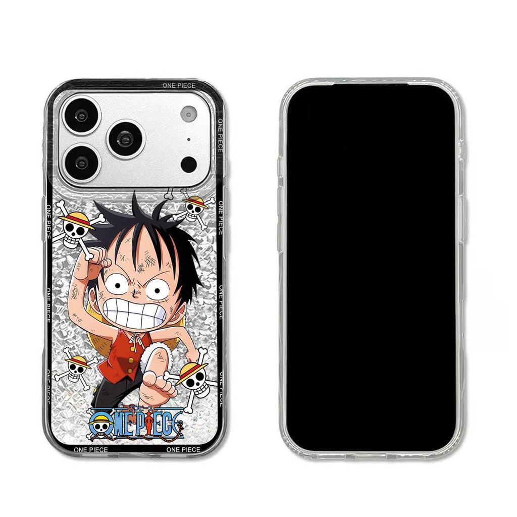 Case for iphone 15 16 Plus 11 18 Pro Max 13 Air 12 17 Pro XR XS Max 14 Silver Glitter Crackle Background Luffy Battle Pattern