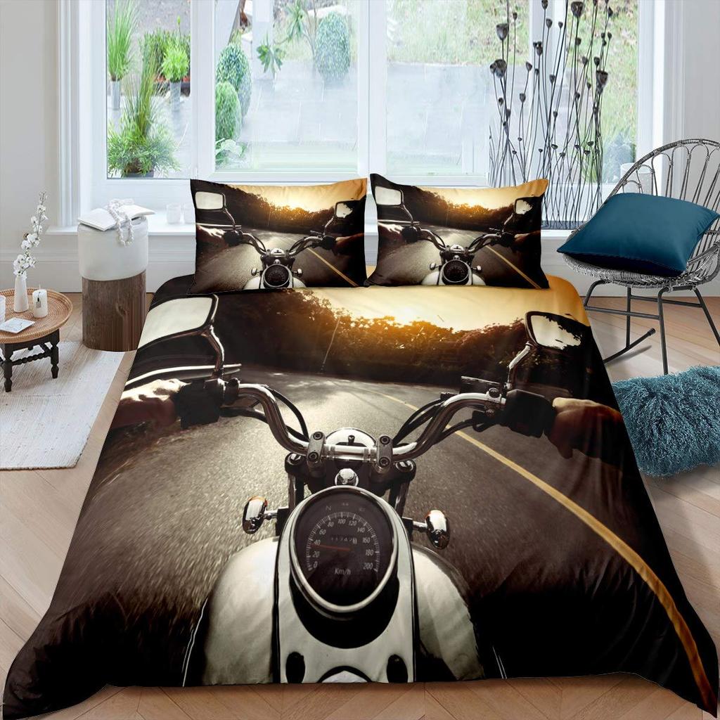 Motorrad König Königin Bettbezug Dirt Bike Bettwäscheset Motocross Rennfahrer Extremsportarten Steppdeckenbezug Polyester Bettdeckenbezug