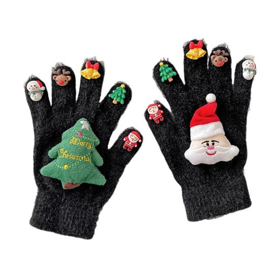 1 Pair Christmas Knitted Gloves Men Women Winter Warm Thick Plush Gloves with Xmas Charm Outdoor Cycling Cold Weather Thermal Full Finger Gloves