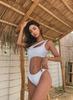 Korean one-piece sexy shoulder hollow solid color swimsuit hot spring vacation swimsuit women
