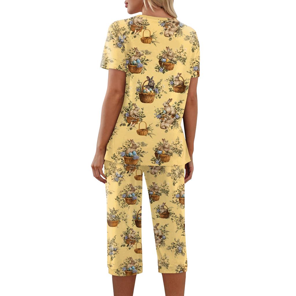 2 Piece Sets For Women Short Sleeve Top And Pants With Pockets Workout Soft Print Sets